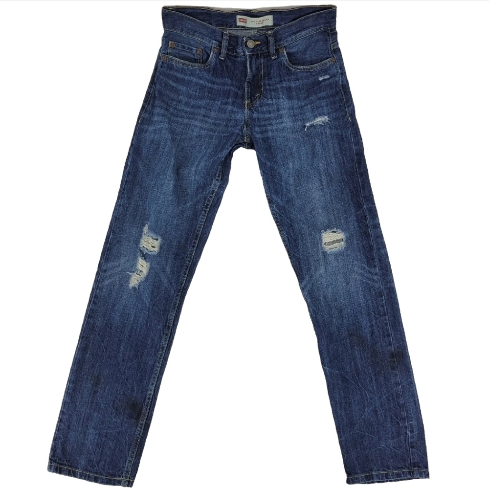 Levi's 502 Regular Taper Jeans Boys Size 14 Blue 100% Cotton Distressed Flaws